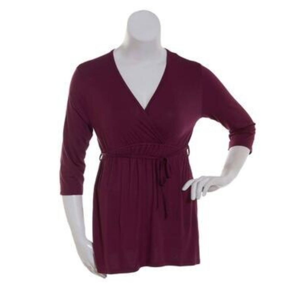 Times Two Maternity/Nursing Wrap Top Maroon {L}